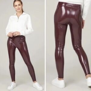 SPANX Faux Patent Leather Leggings Women's Size S Petite Ruby 20301Q